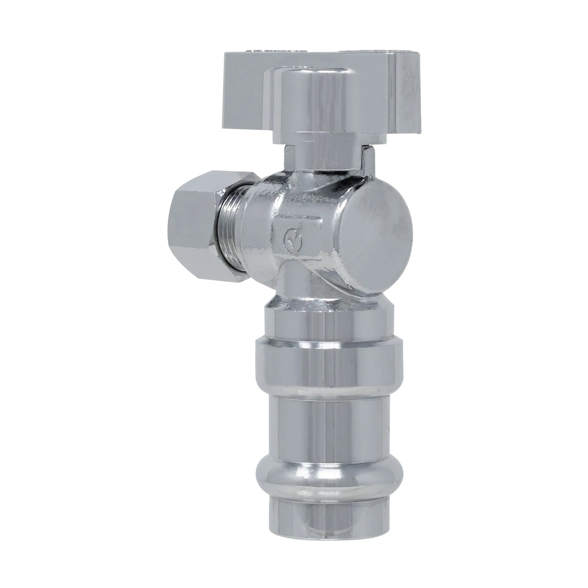 1/4 Turn Angle Stop Valve, 1/2" Press x 3/8" OD Compression Heavy Duty Chrome Plated Lead Free Brass with Ferrule and Nut, ProPress Compatible