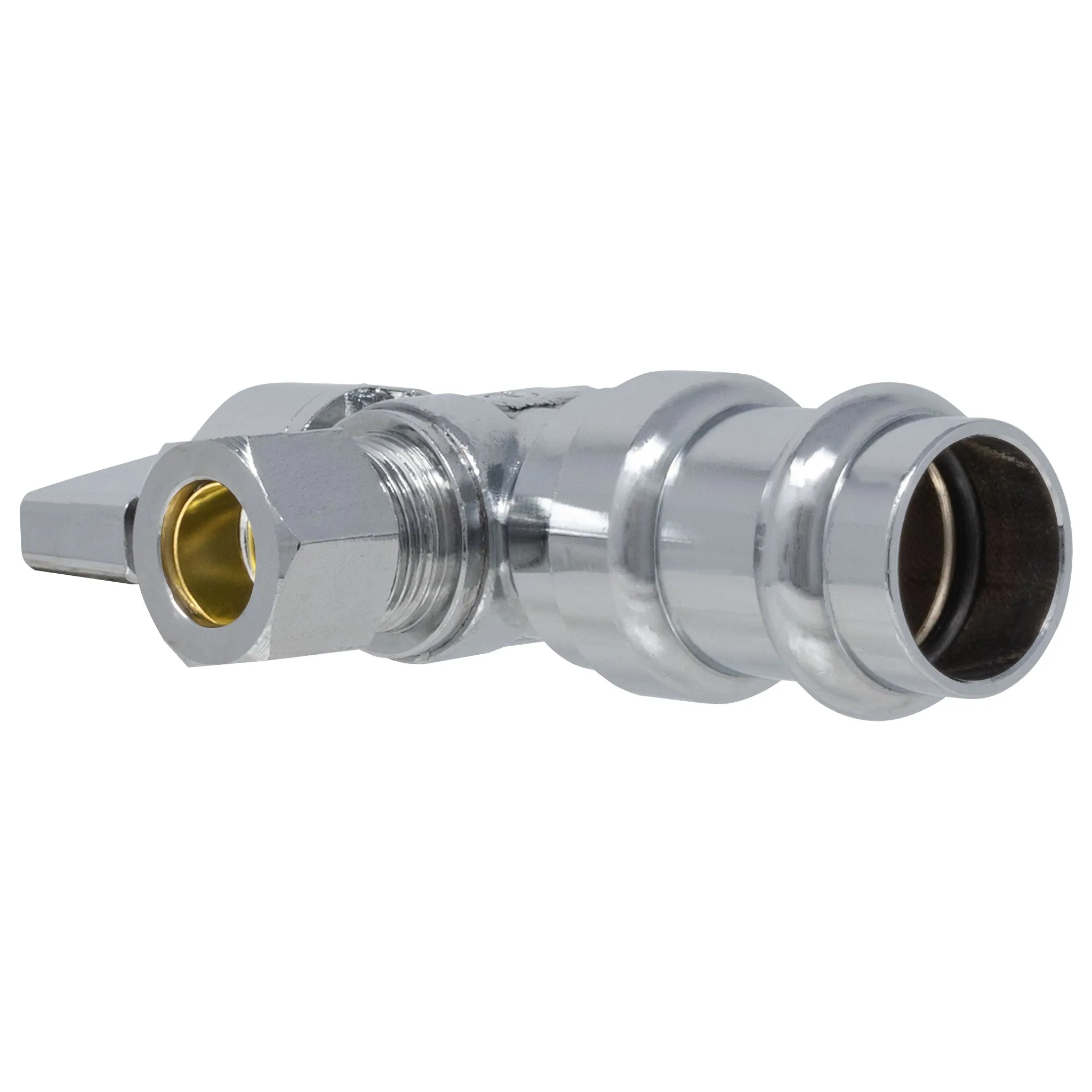 1/4 Turn Angle Stop Valve, 1/2" Press x 3/8" OD Compression Heavy Duty Chrome Plated Lead Free Brass with Ferrule and Nut, ProPress Compatible