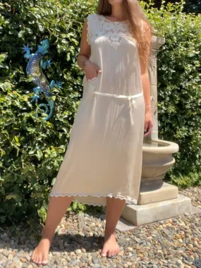 1920s Silk Floral Appliqué Slip Dress