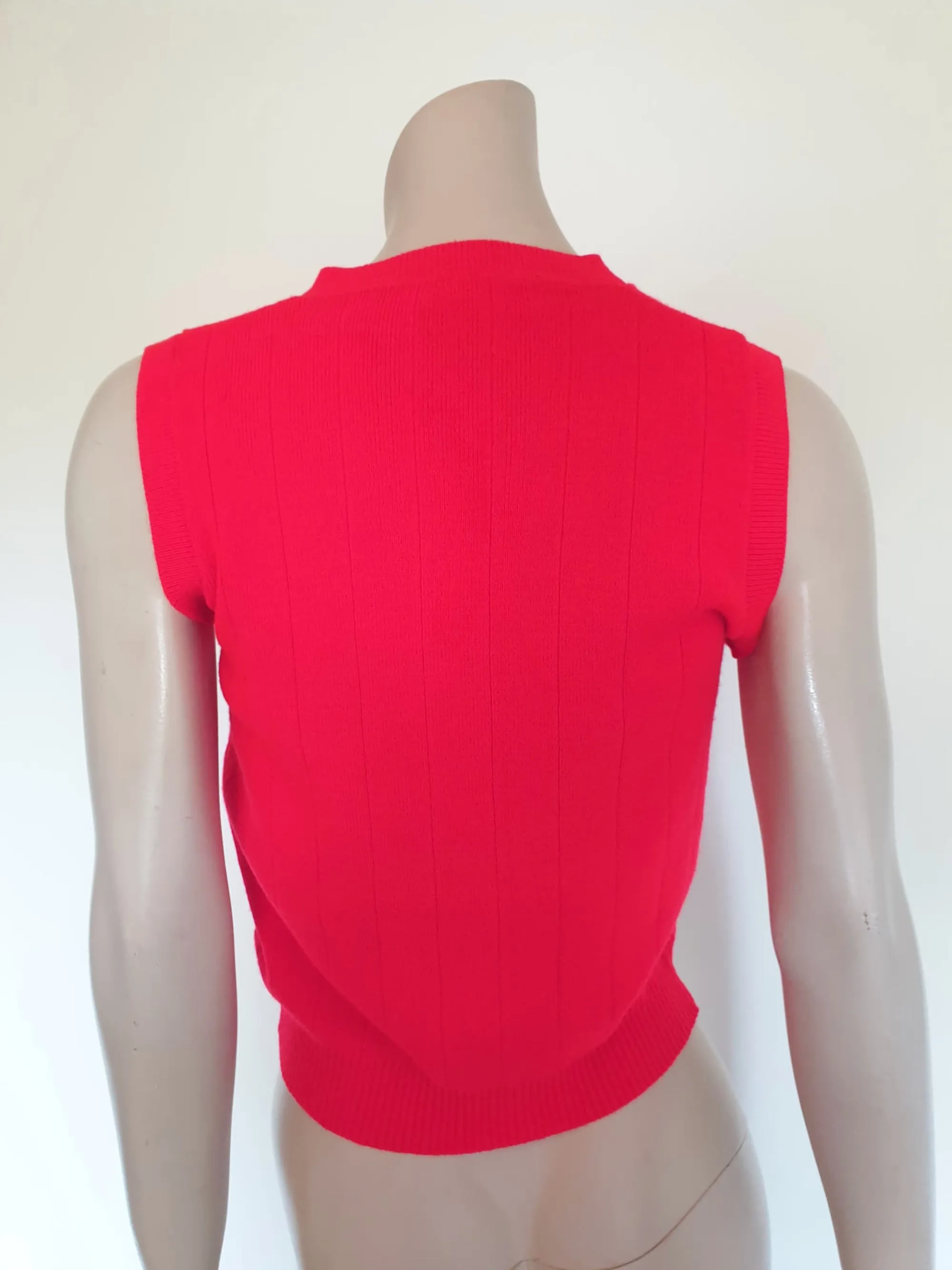 1970s Bright Red, Scarlet, Ribbed Vest