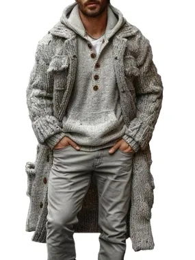 【24-hour shipping】Men's Lapel Multi-Pocket Single-Breasted Long Knit Cardigan