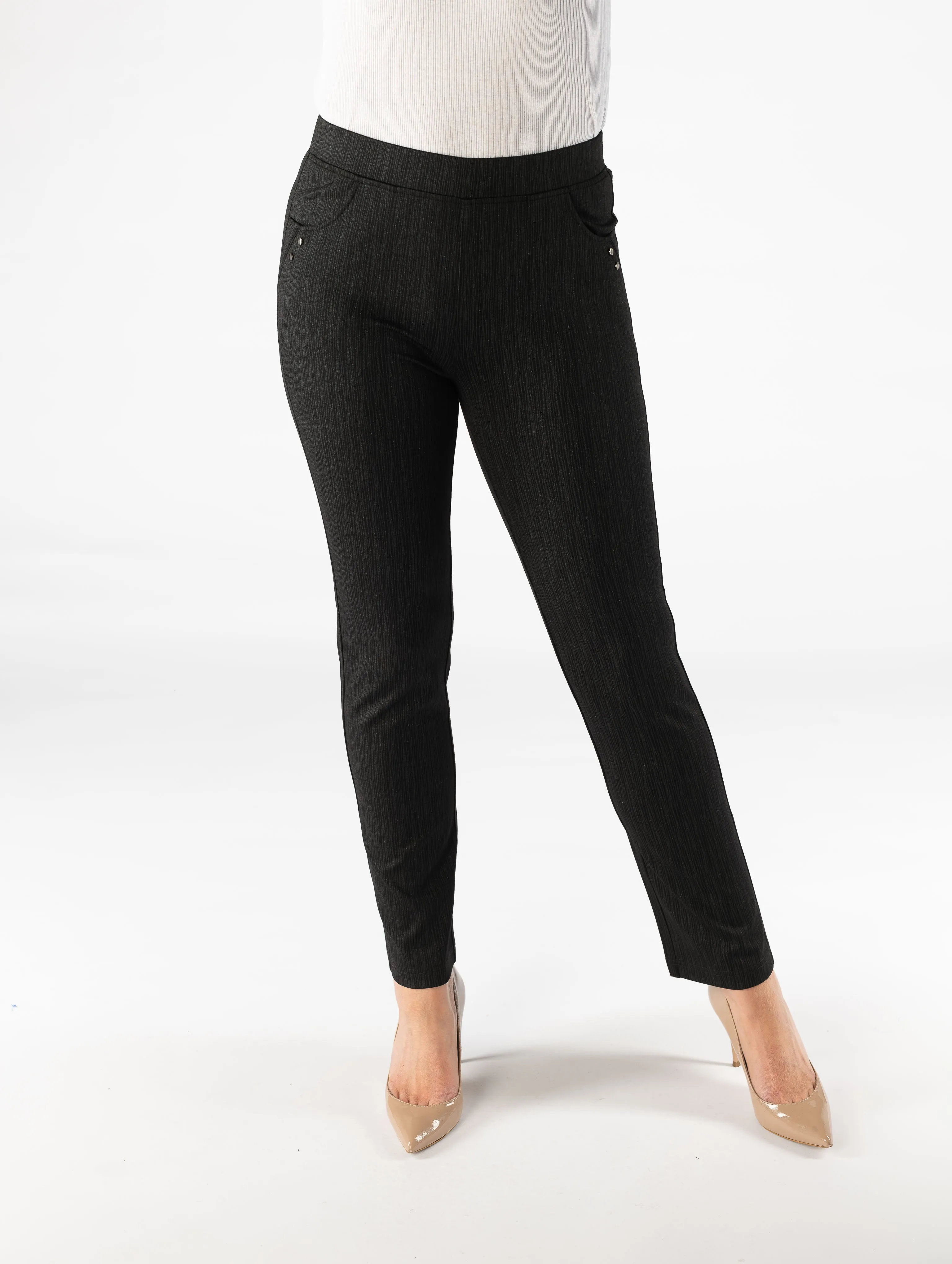 29" Leg printed trouser with trim detail- Black