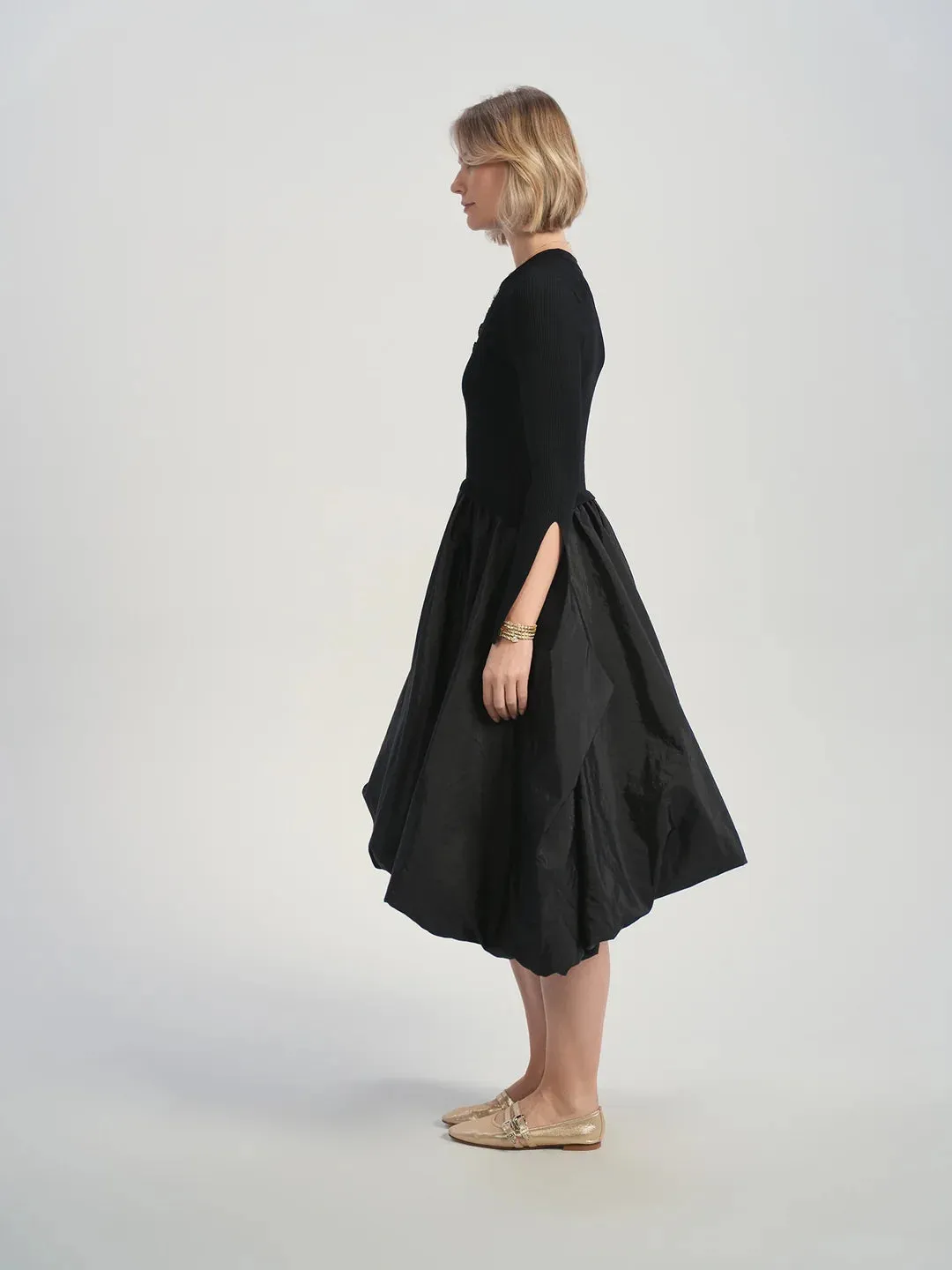 ALZ-D818 BLACK CELETE KNIT BUBBLE DRESS