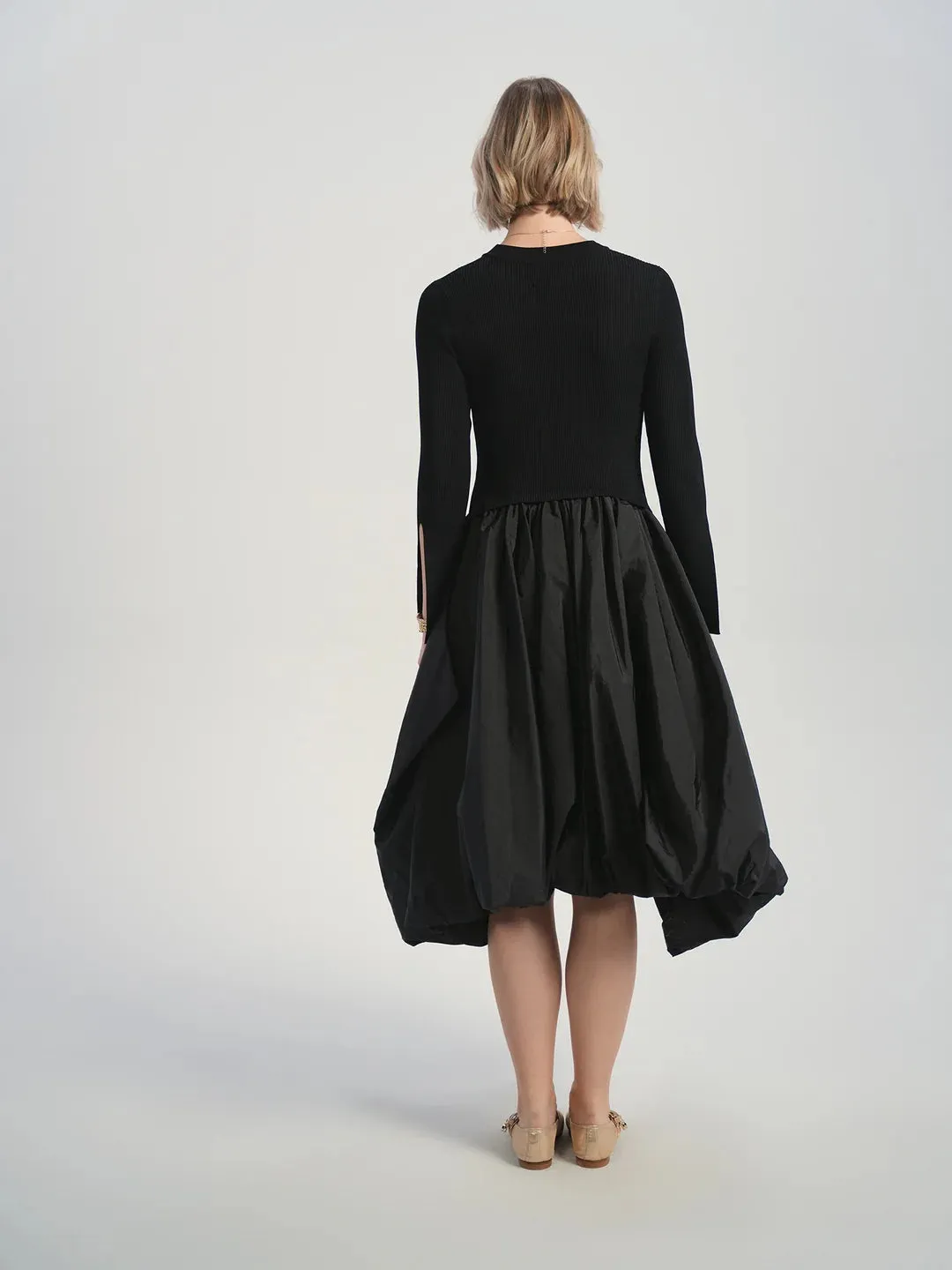 ALZ-D818 BLACK CELETE KNIT BUBBLE DRESS