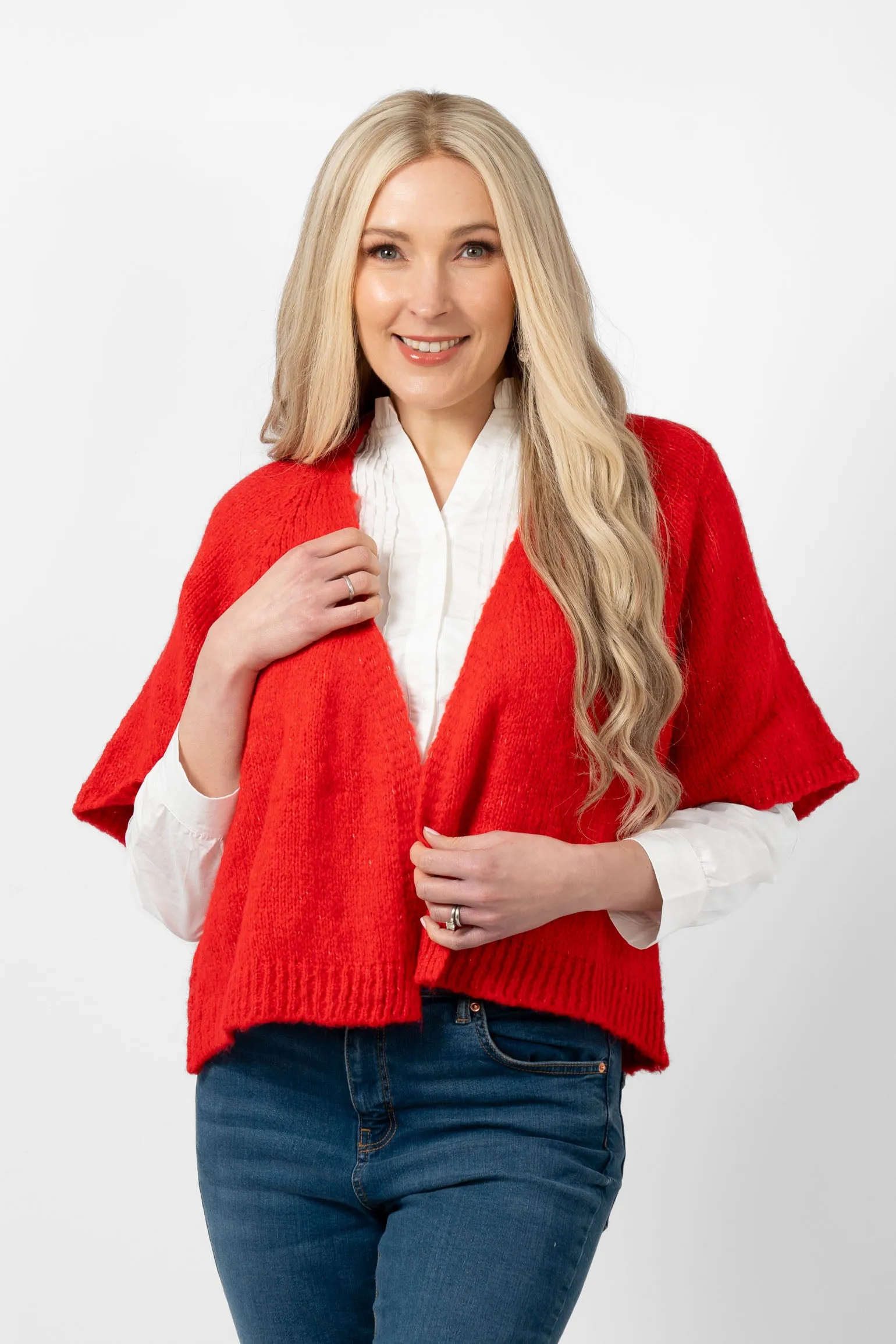 Amelia Wool Blend Short Sleeve Cardigan - Red