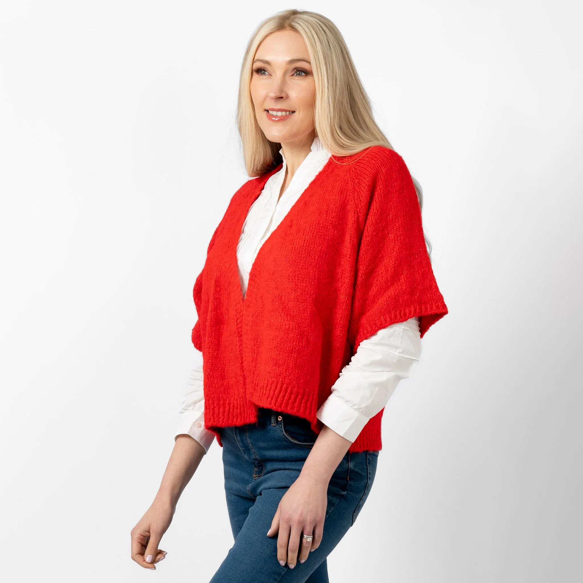 Amelia Wool Blend Short Sleeve Cardigan - Red