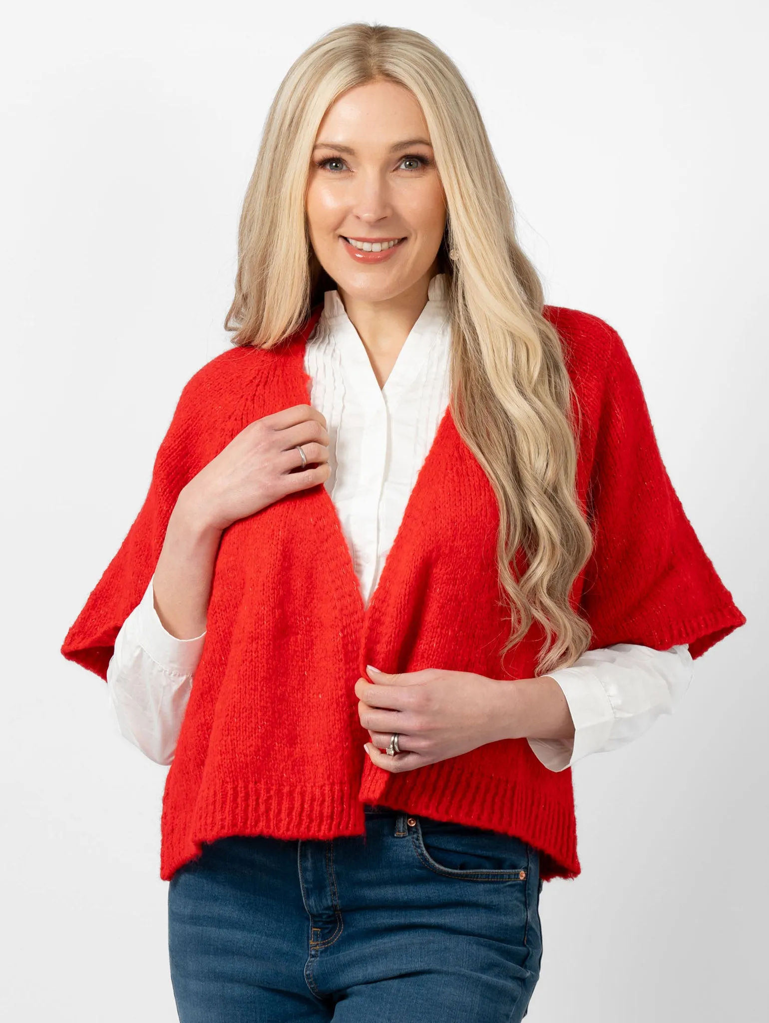 Amelia Wool Blend Short Sleeve Cardigan - Red