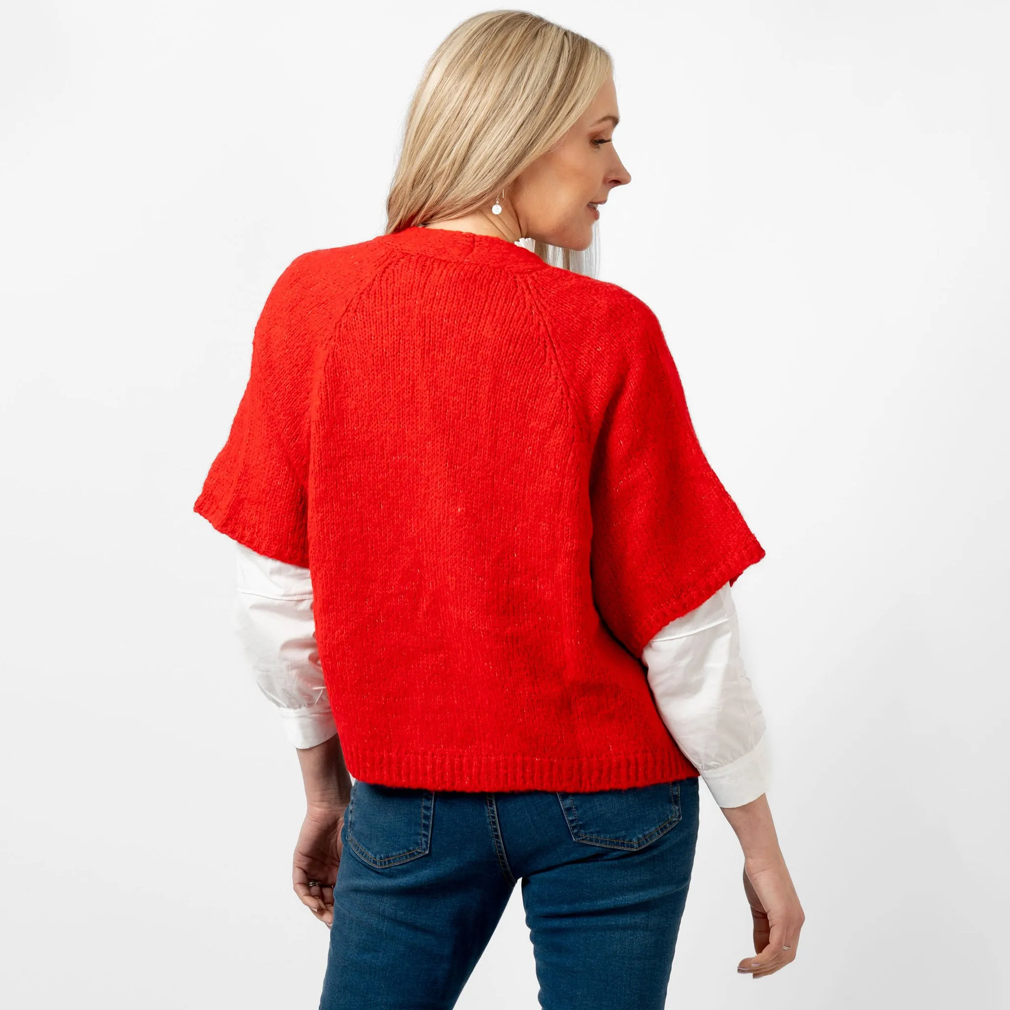 Amelia Wool Blend Short Sleeve Cardigan - Red
