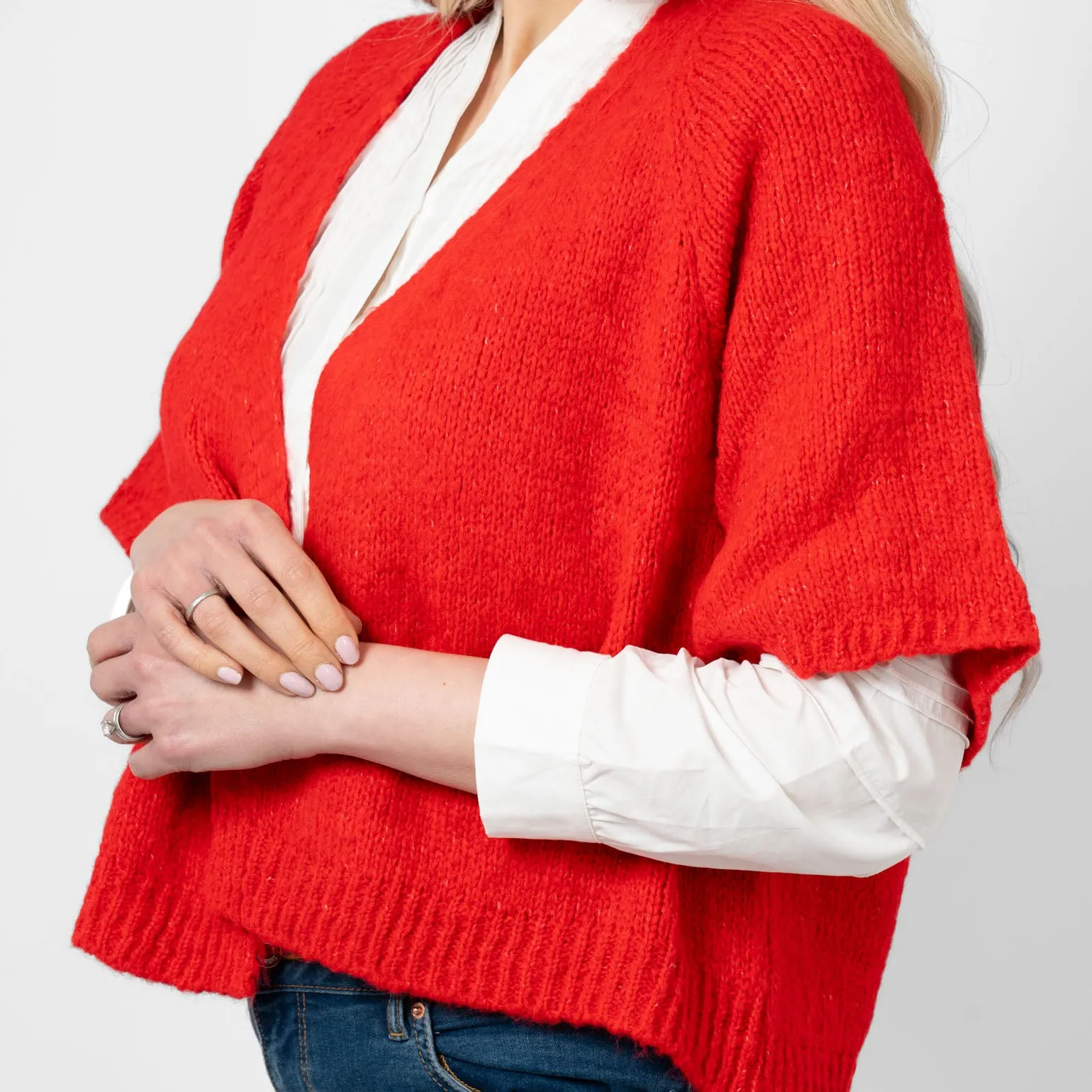 Amelia Wool Blend Short Sleeve Cardigan - Red