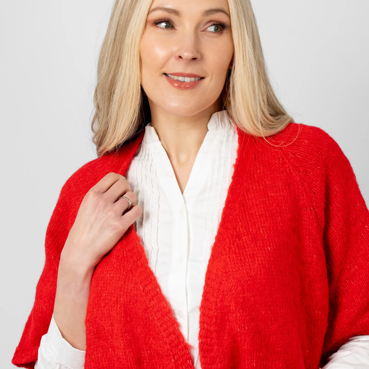 Amelia Wool Blend Short Sleeve Cardigan - Red