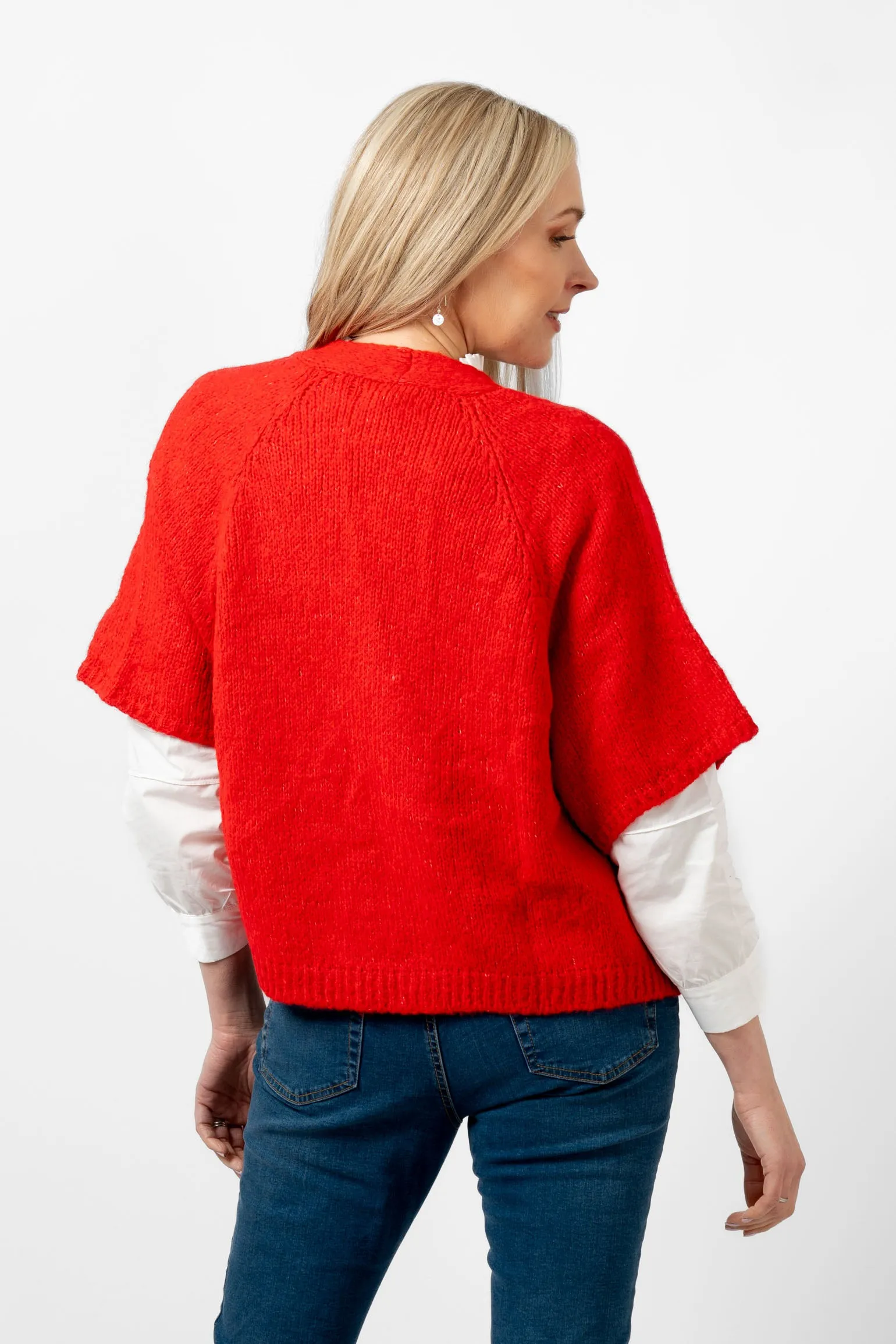 Amelia Wool Blend Short Sleeve Cardigan - Red