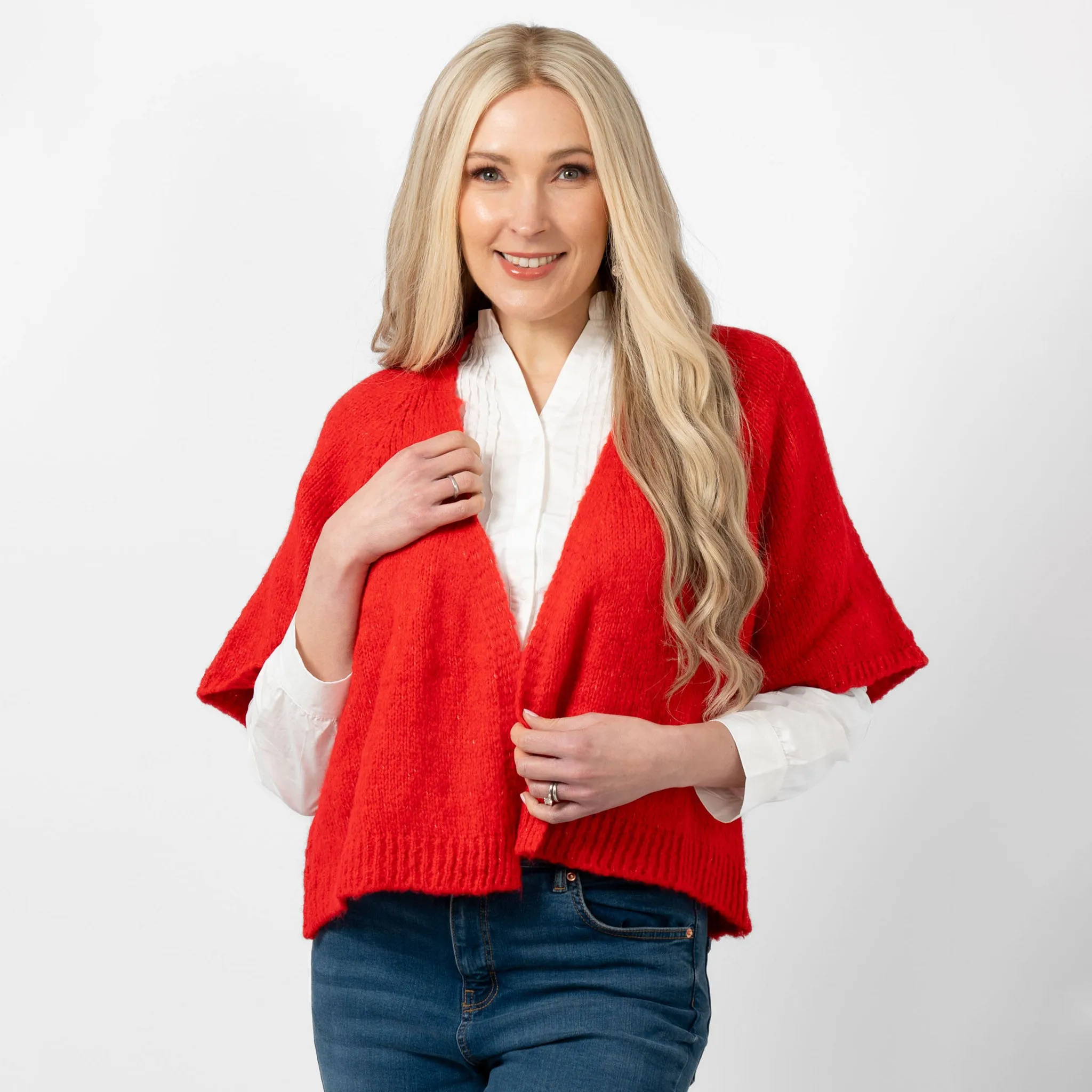 Amelia Wool Blend Short Sleeve Cardigan - Red