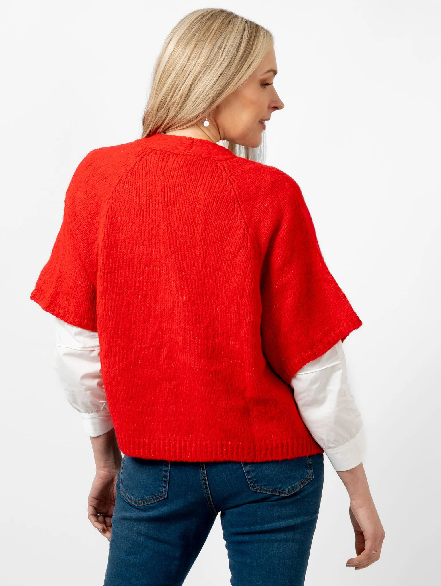 Amelia Wool Blend Short Sleeve Cardigan - Red