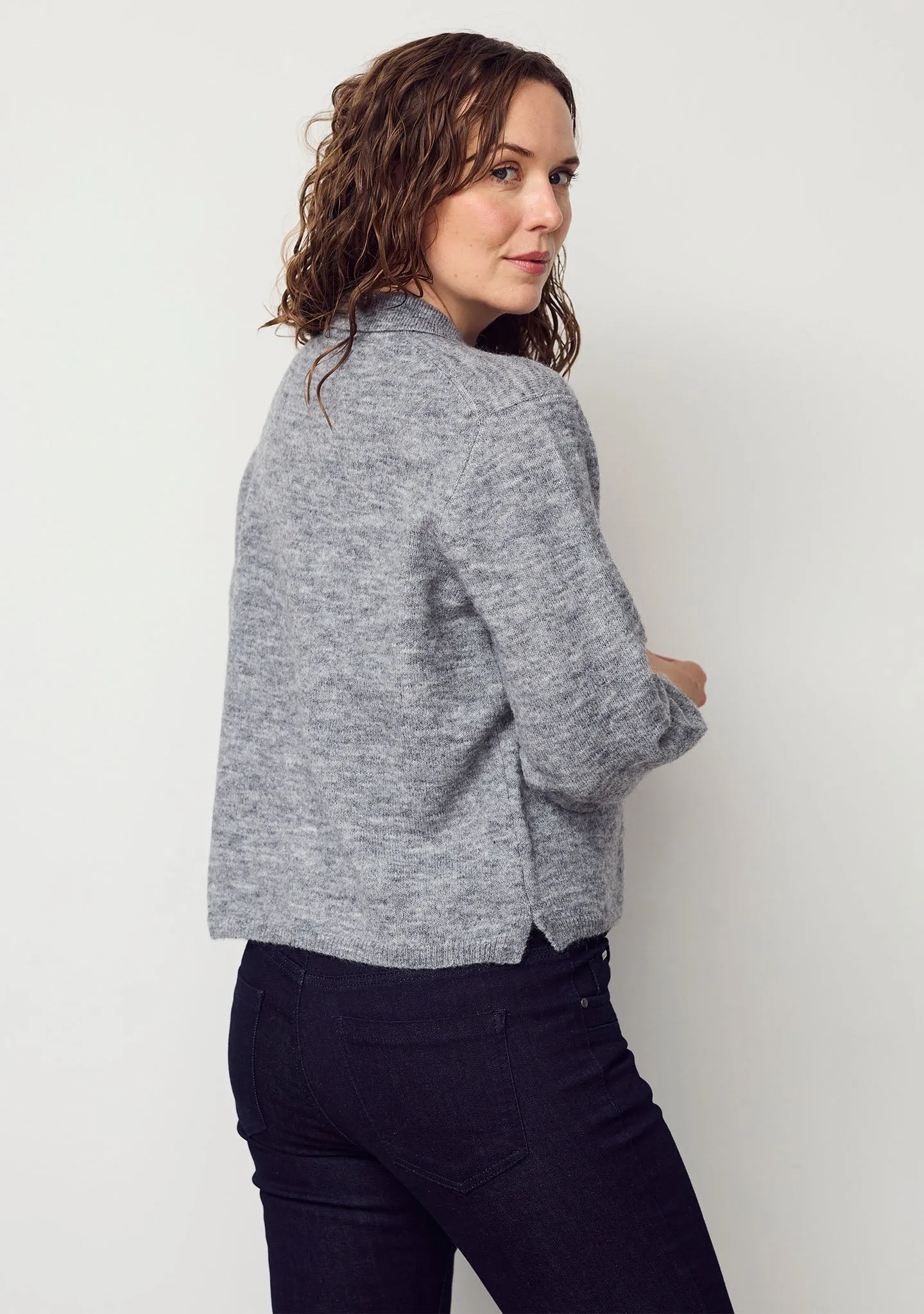 Anna Colar Cardigan - Grey Melange