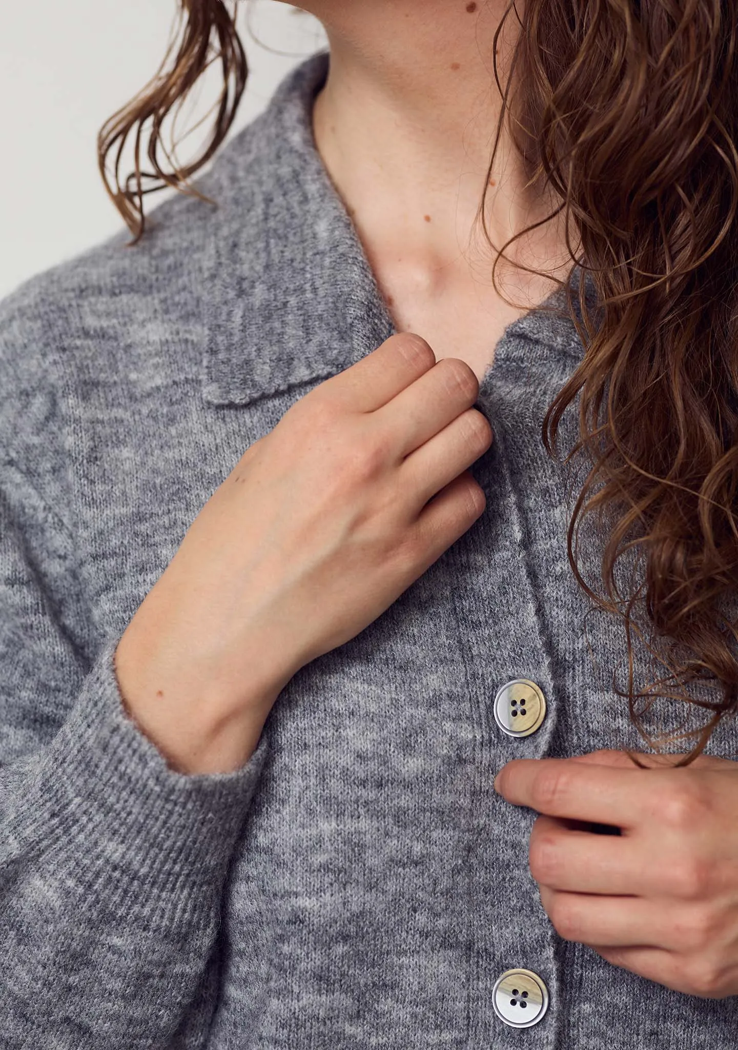 Anna Colar Cardigan - Grey Melange