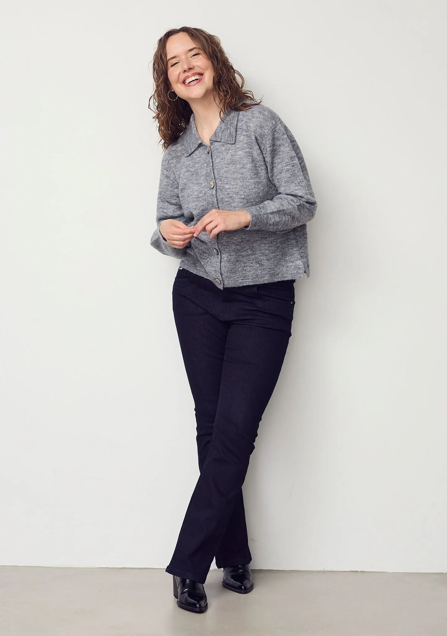 Anna Colar Cardigan - Grey Melange