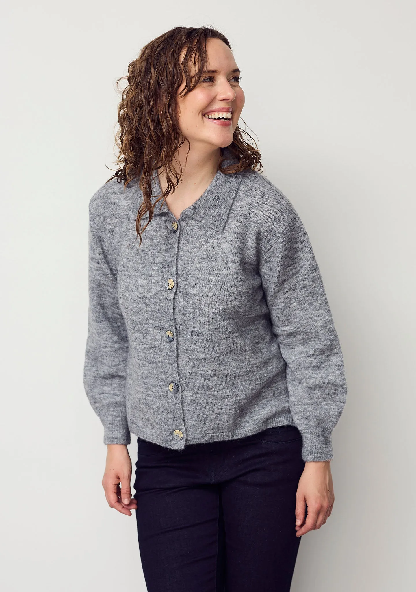 Anna Colar Cardigan - Grey Melange