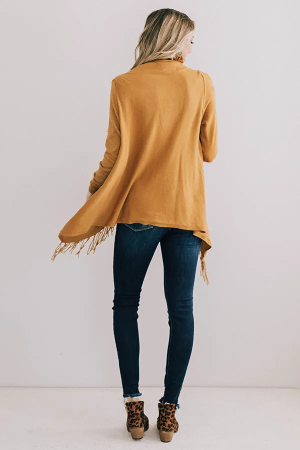 Aspen Arrival Fringe Cardigan In Mustard