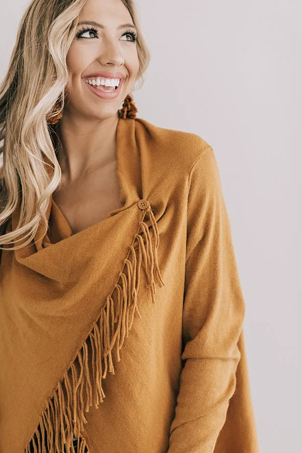 Aspen Arrival Fringe Cardigan In Mustard