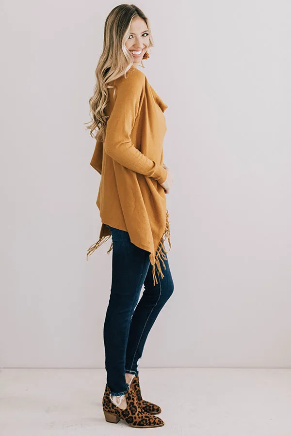 Aspen Arrival Fringe Cardigan In Mustard