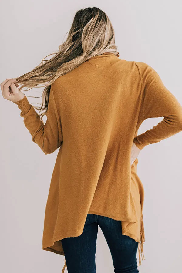 Aspen Arrival Fringe Cardigan In Mustard