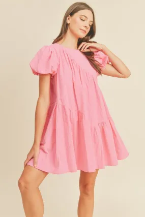 Asymetrical Hem Puff Slv Dress