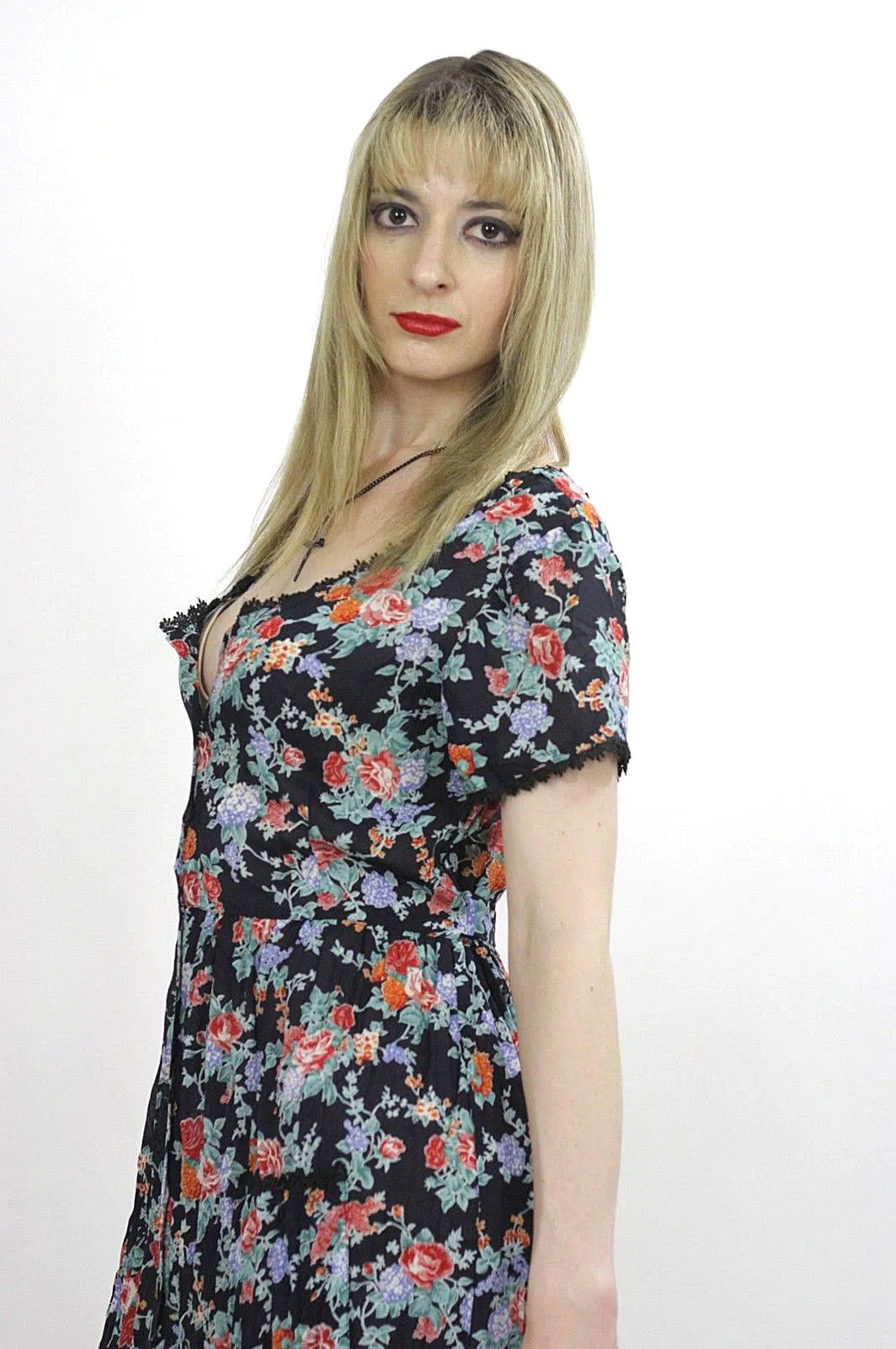 Authentic vintage 70s 1970s boho hippie  floral maxi dress M