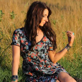 Authentic vintage 70s 1970s boho hippie  floral maxi dress M