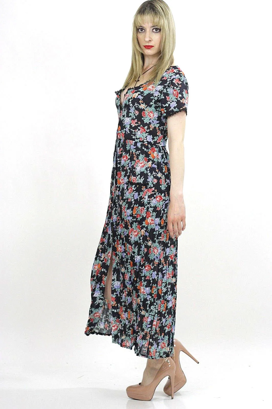 Authentic vintage 70s 1970s boho hippie  floral maxi dress M