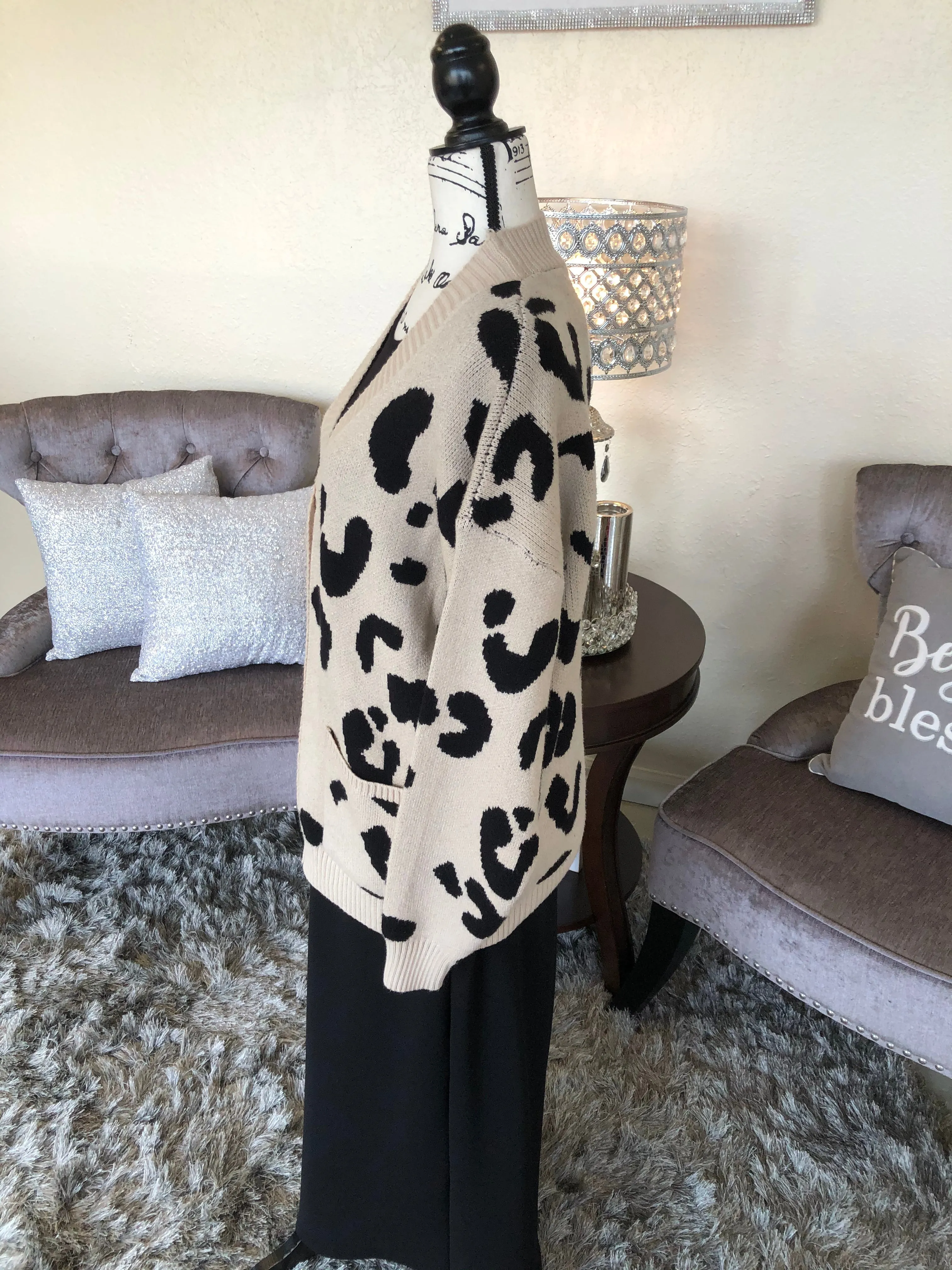 Beige & Black Leopard Sweater (OS)