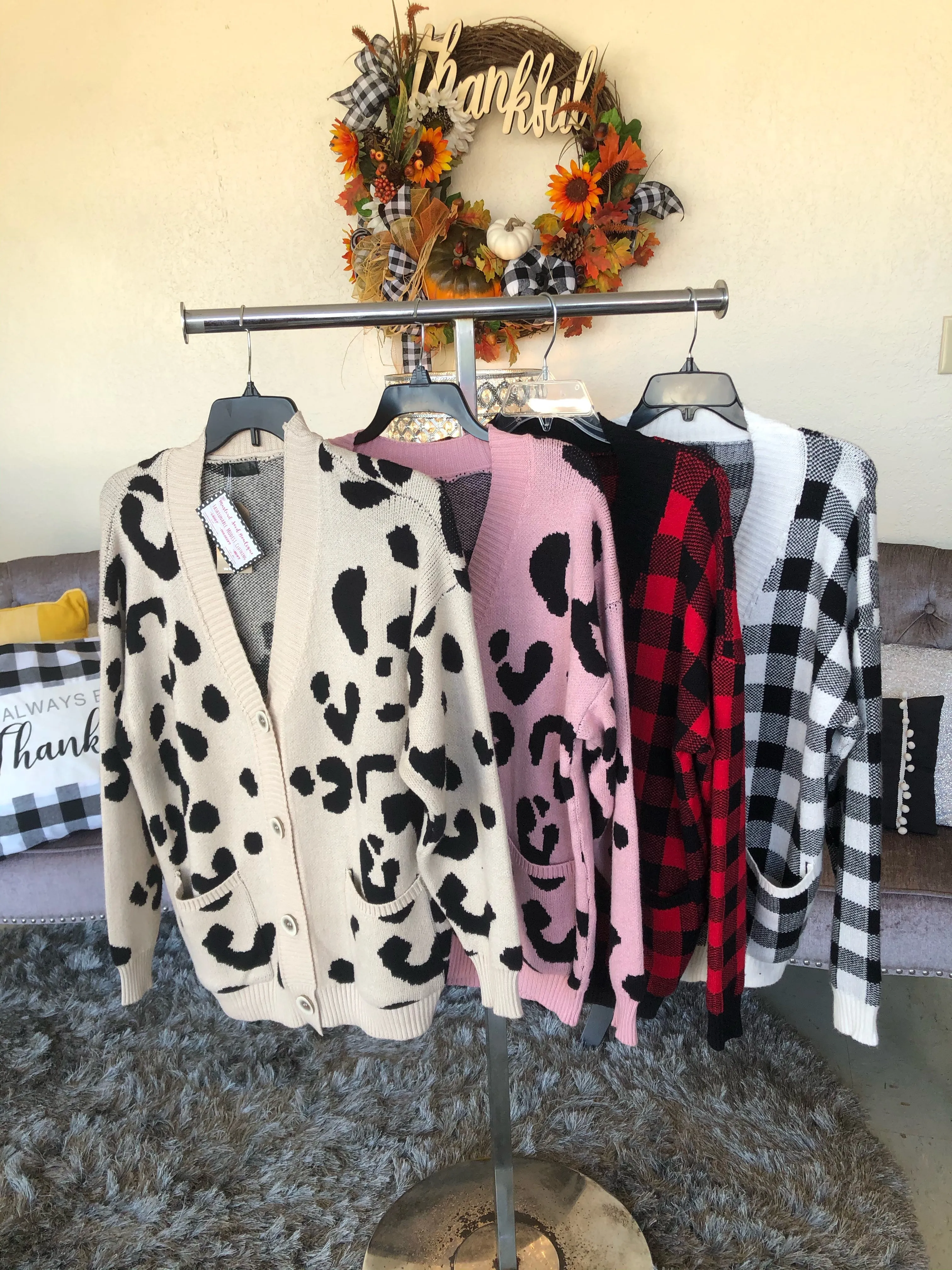 Beige & Black Leopard Sweater (OS)