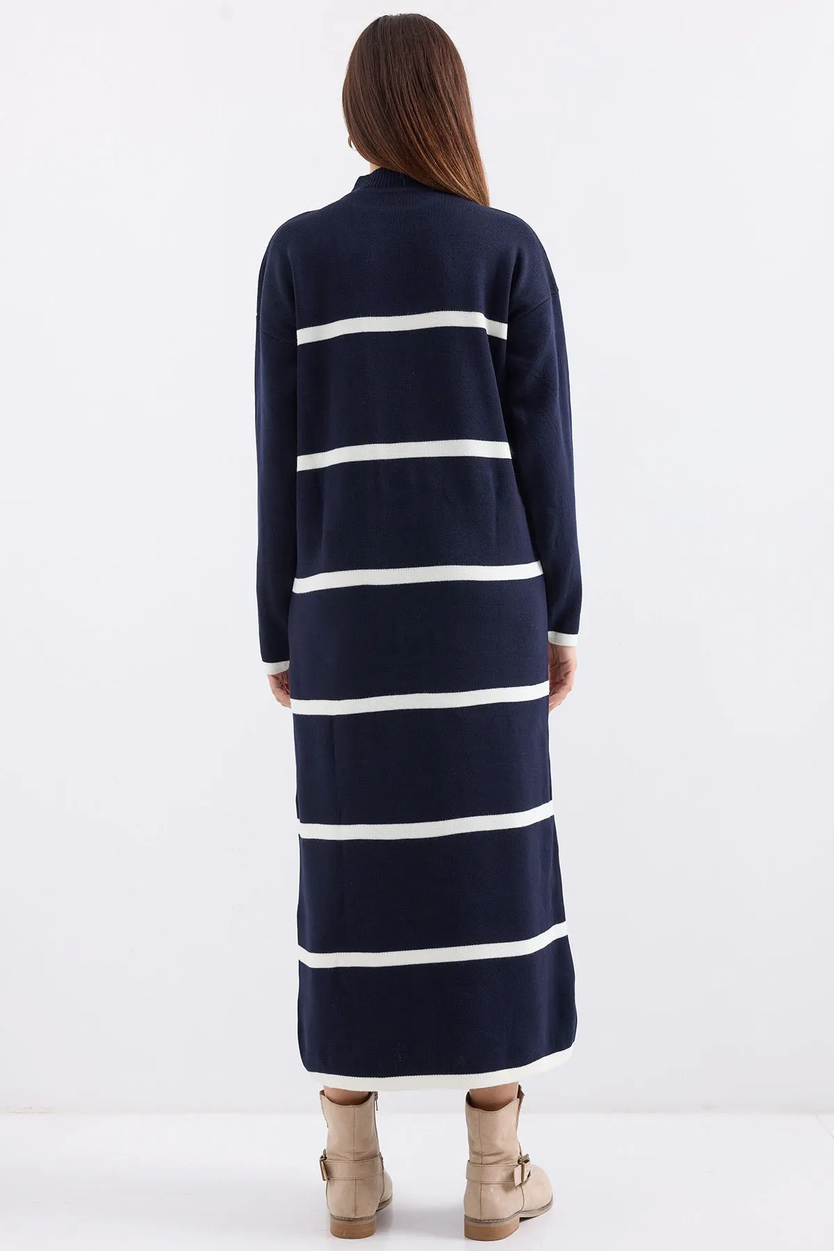 BGD Women Striped Long Knit Dress - Navy - Avondale