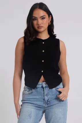 Black Button Front Vest