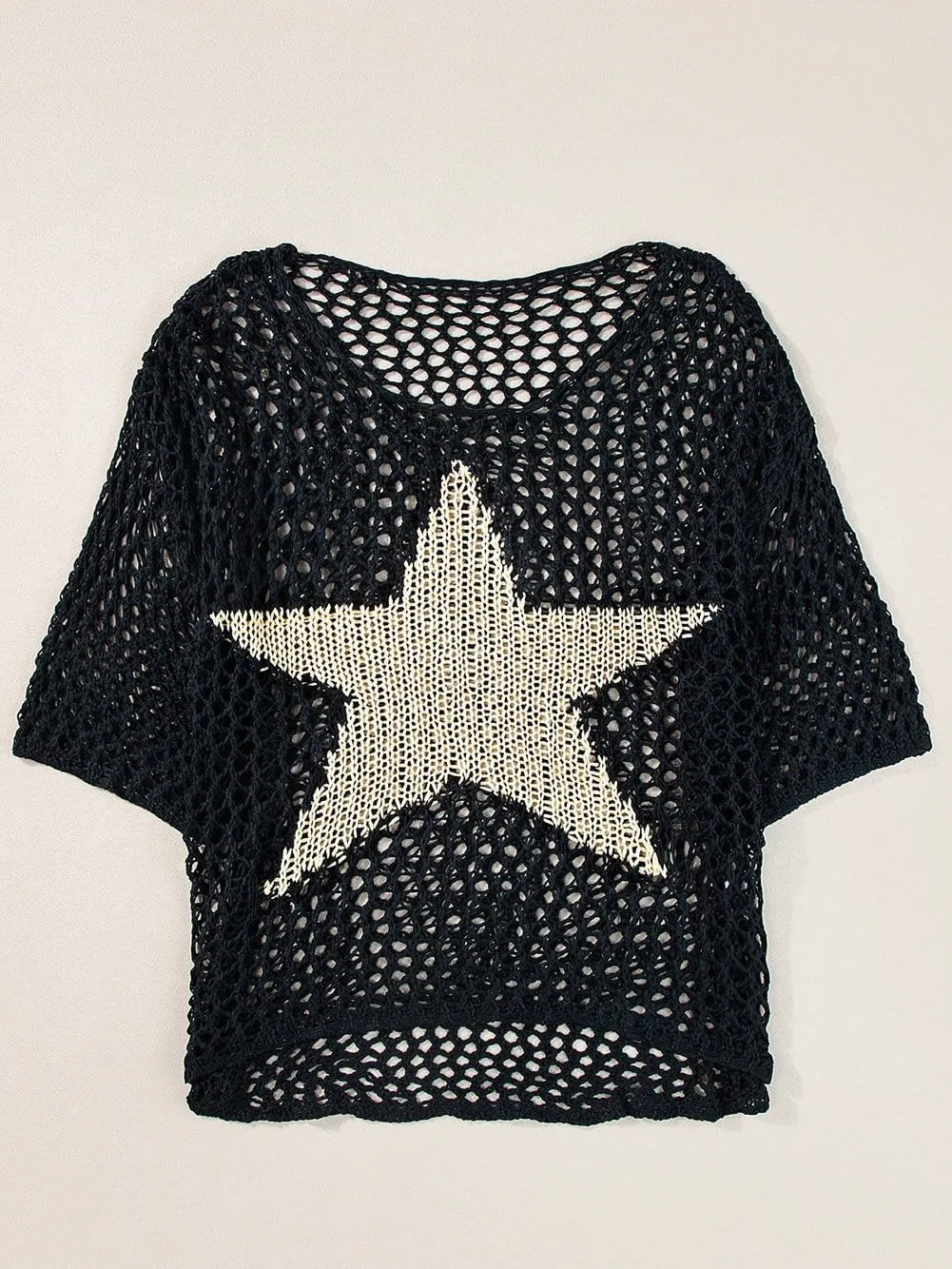 Black Crochet Knit Overlay Top