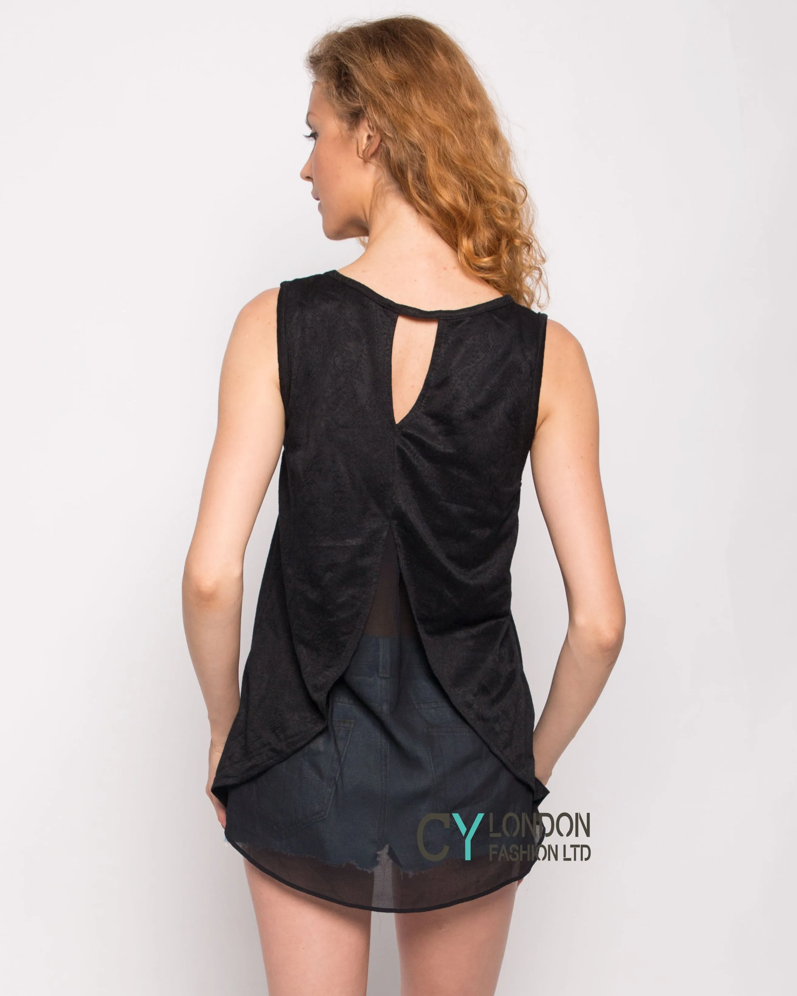 Black floral back Split Vest