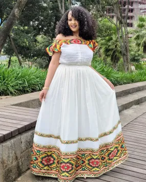 Contemporary Look with Traditional Ethiopian Dress: Handwoven Intricate Design Habesha Dress Vibrant Habesha Kemis
