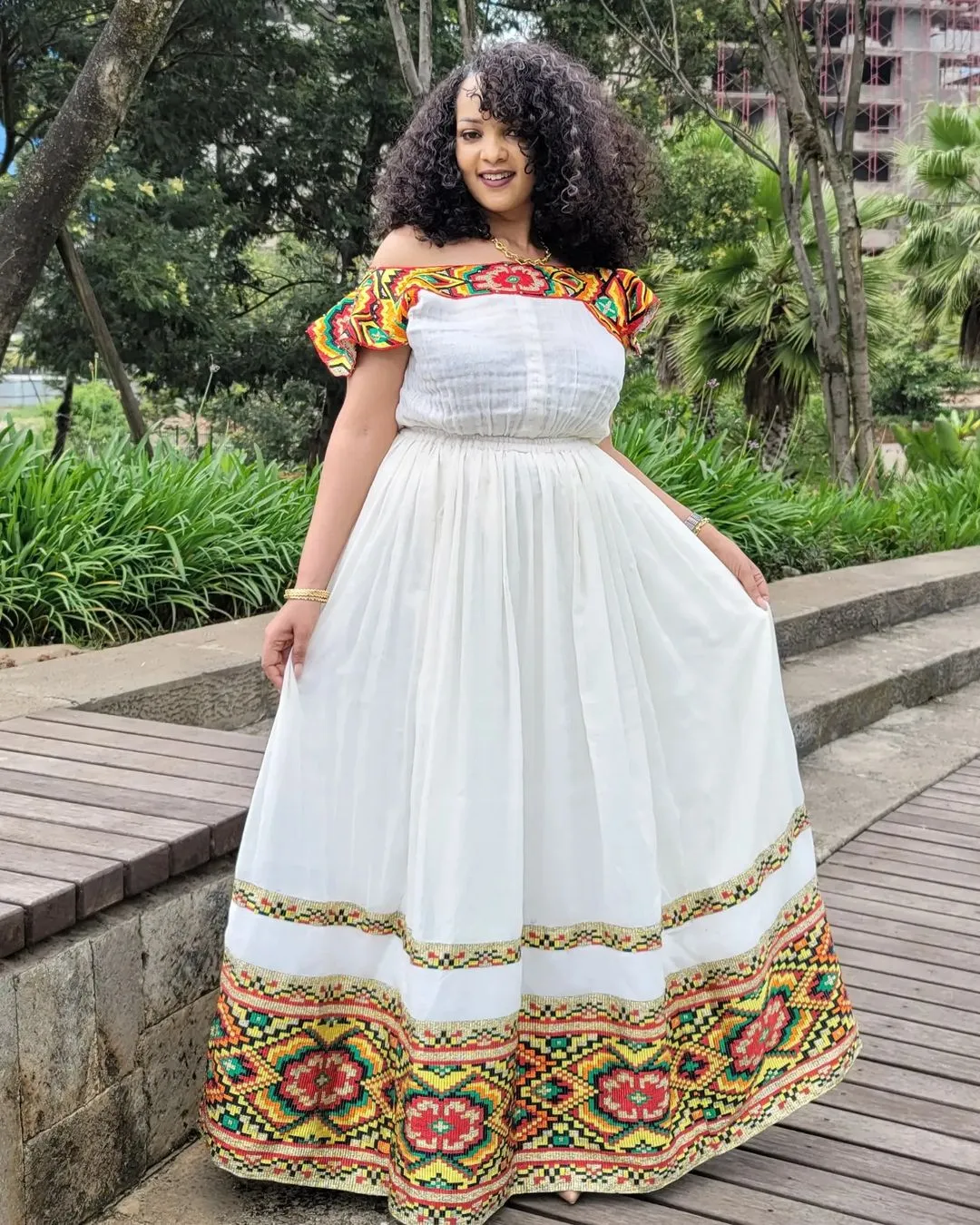 Contemporary Look with Traditional Ethiopian Dress: Handwoven Intricate Design Habesha Dress Vibrant Habesha Kemis