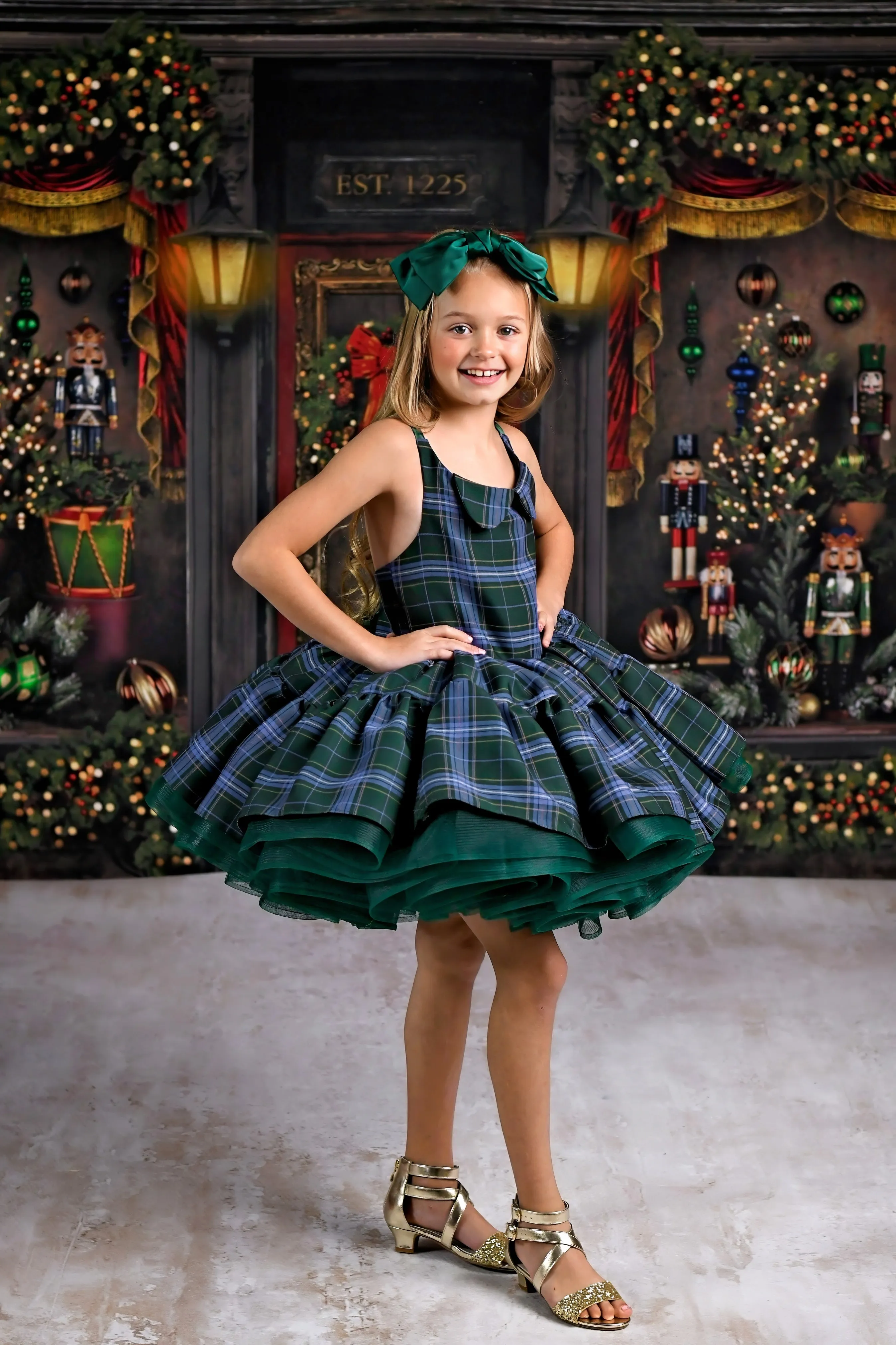 Couture gown rental: "Darling Plaid" Green and Blue Vintage Dress ( 5 Year - Petite 6 Year)