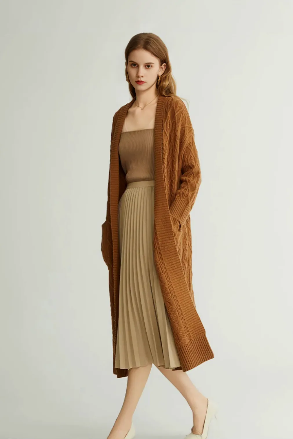 Cozy Cable Knit Duster Cardigan with Side Pockets