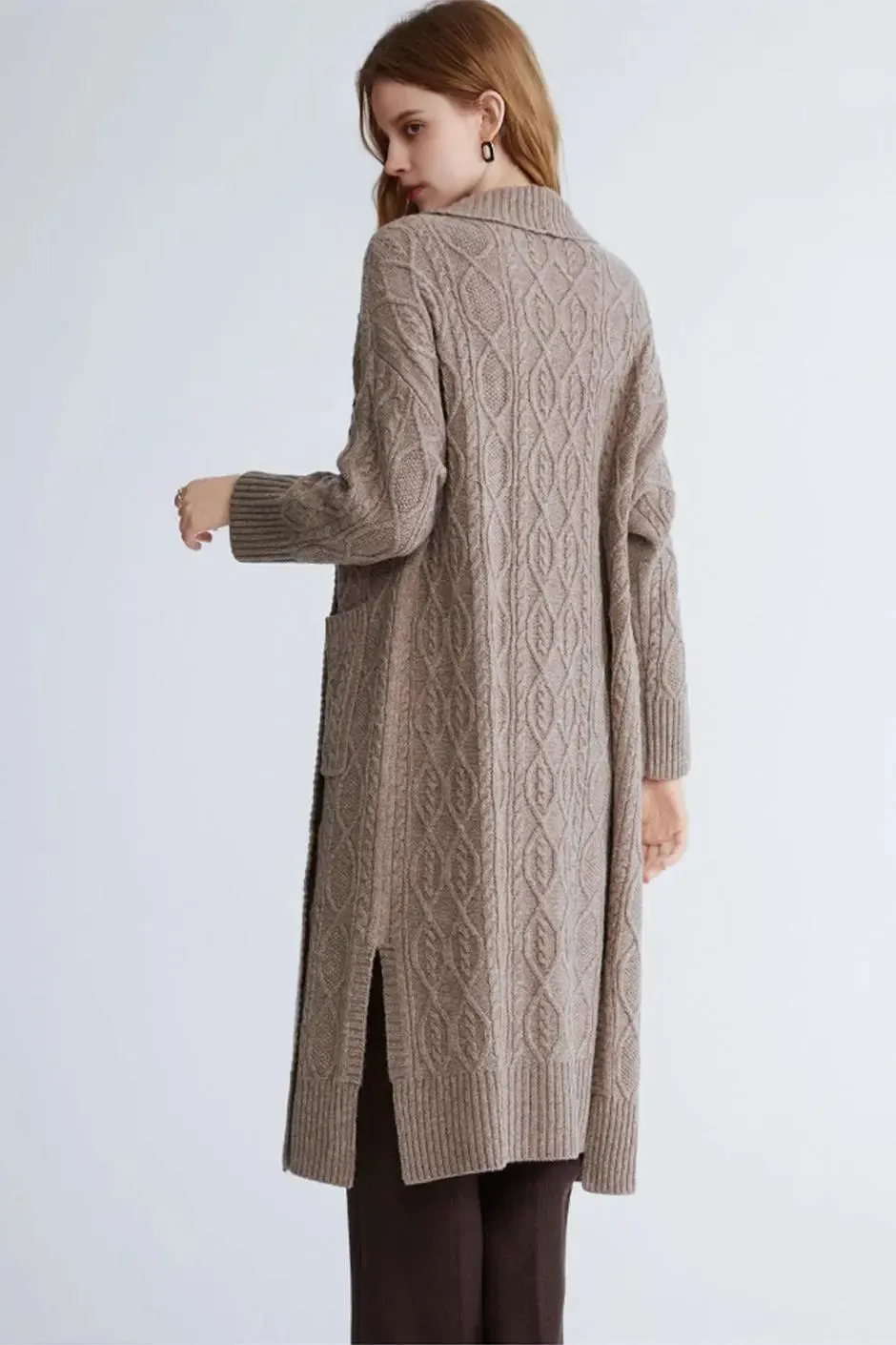 Cozy Cable Knit Duster Cardigan with Side Pockets