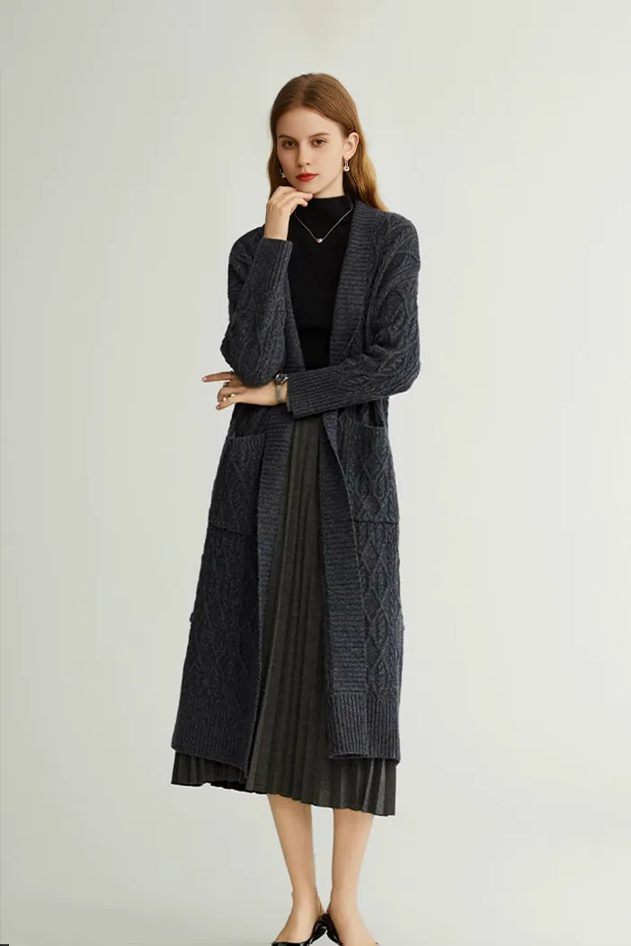 Cozy Cable Knit Duster Cardigan with Side Pockets