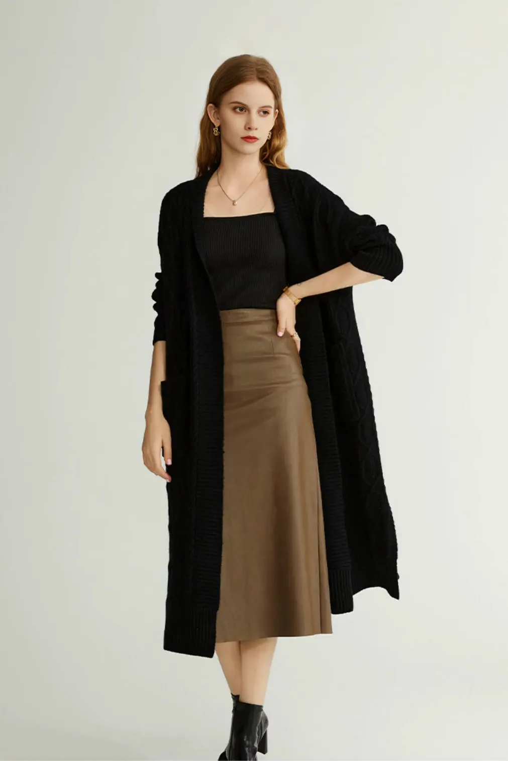 Cozy Cable Knit Duster Cardigan with Side Pockets