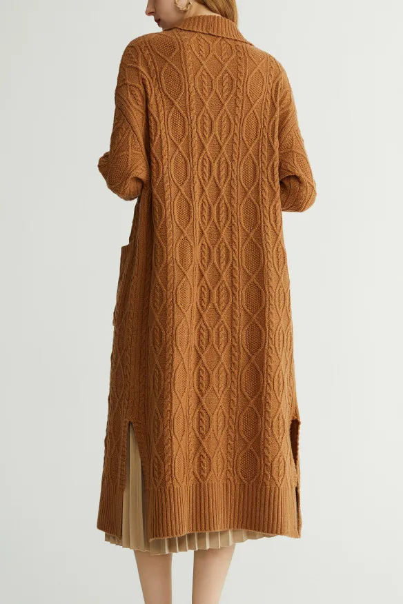 Cozy Cable Knit Duster Cardigan with Side Pockets