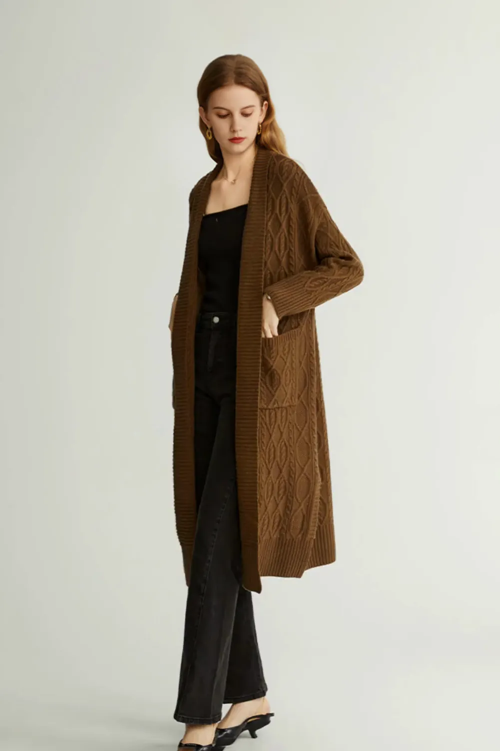Cozy Cable Knit Duster Cardigan with Side Pockets