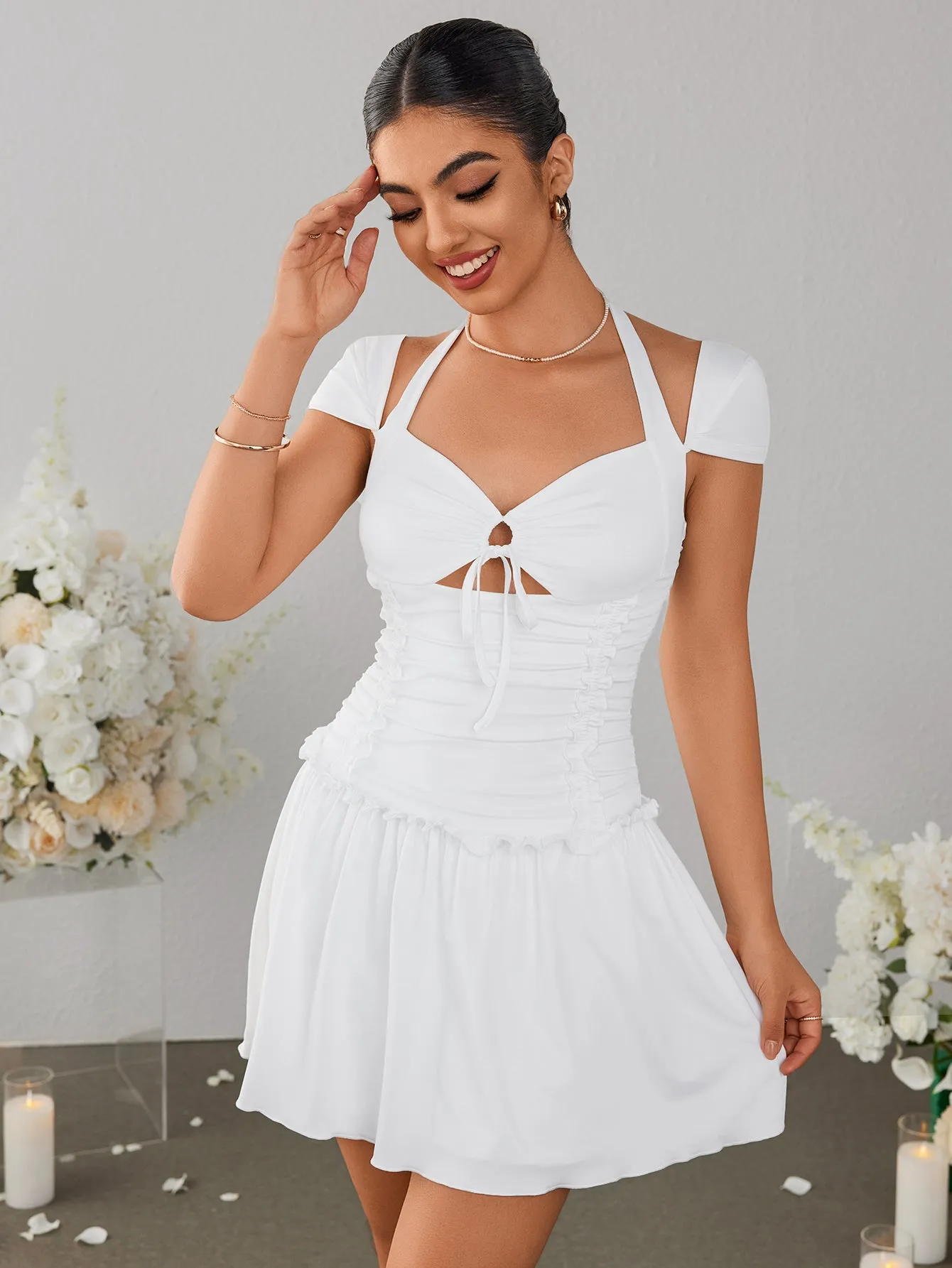 Cut Out Halter Ruched Mini Dress