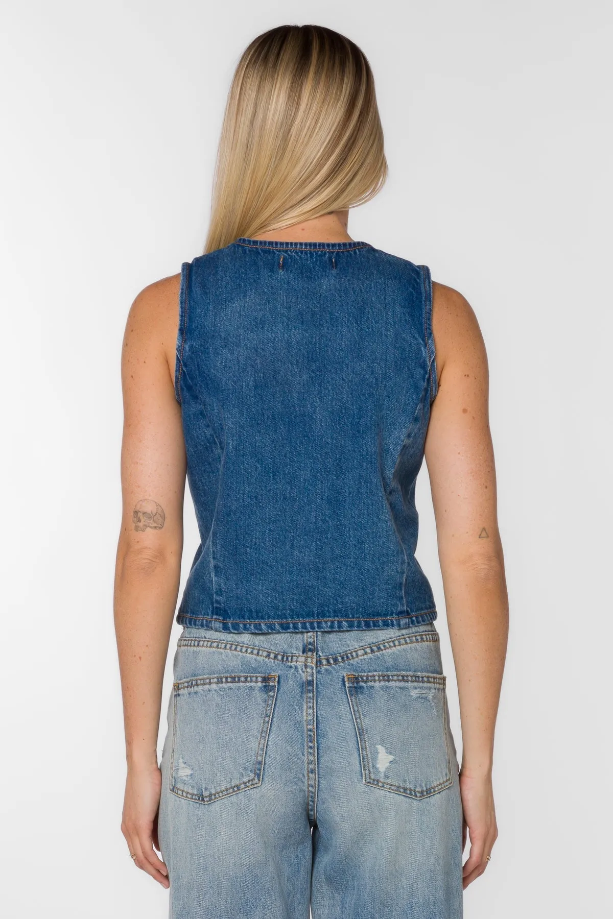 Dellis Denim Button Front Vest