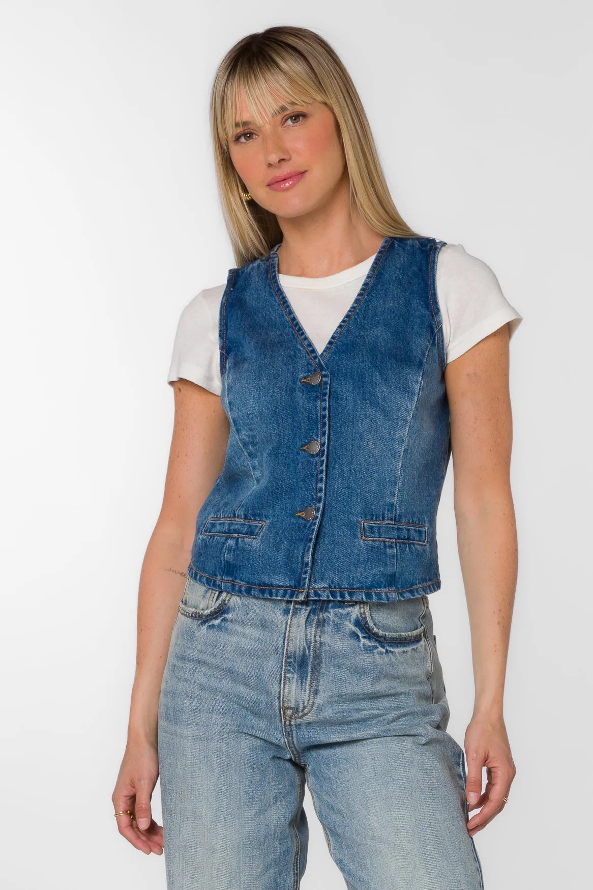Dellis Denim Button Front Vest