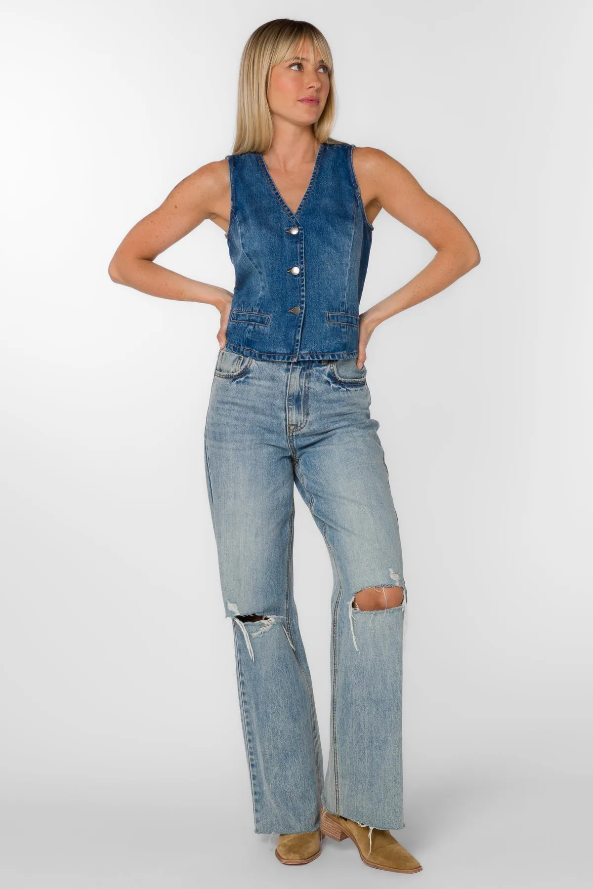 Dellis Denim Button Front Vest