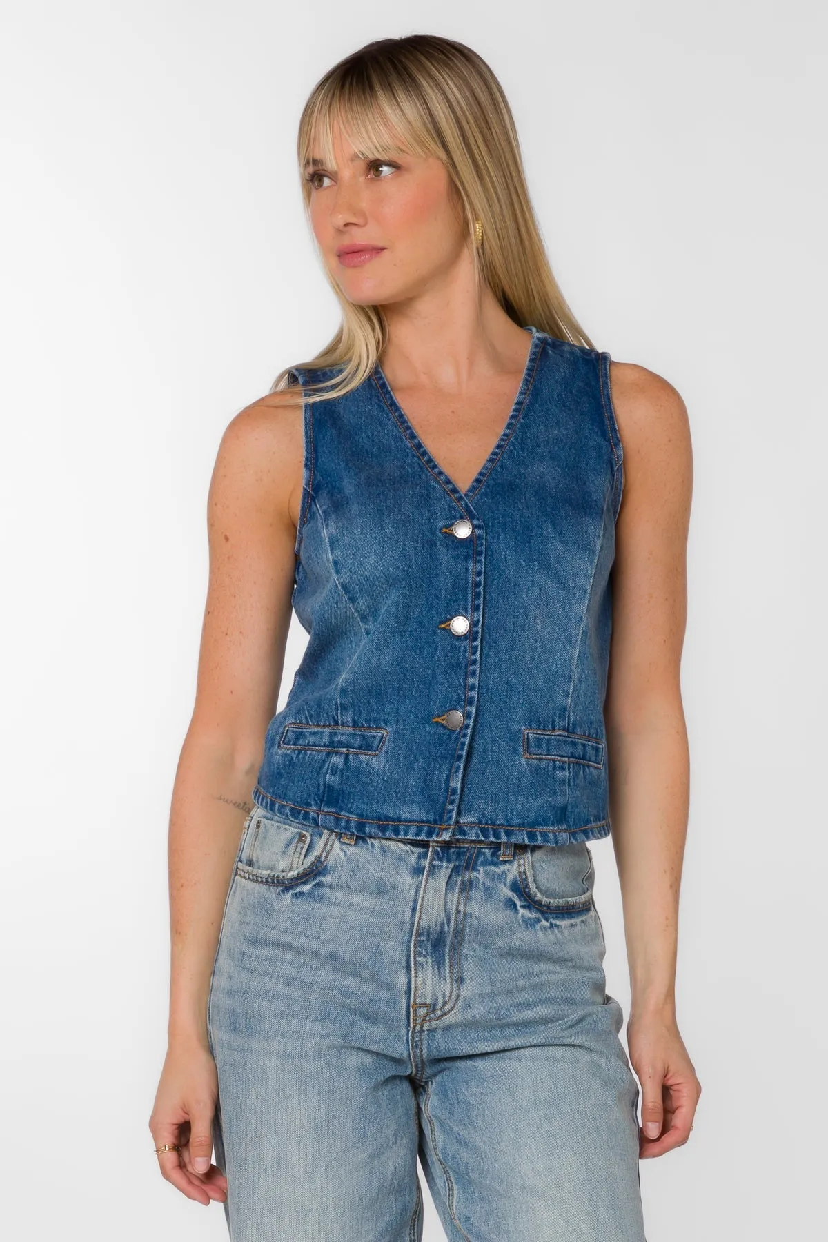 Dellis Denim Button Front Vest
