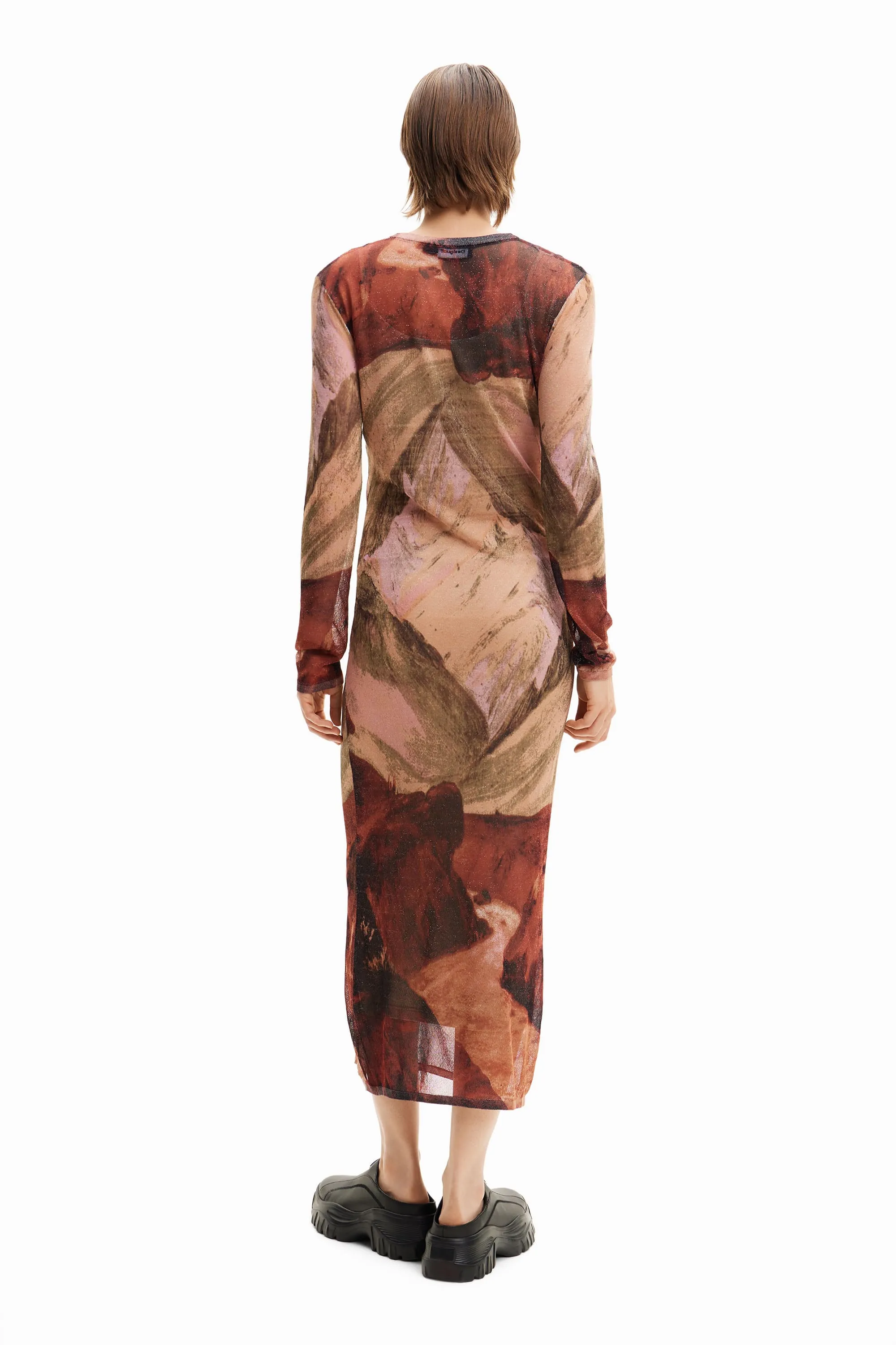 Desigual Noelia Brown Landscape Print Fine Knit Midi Dress 24SWVF01